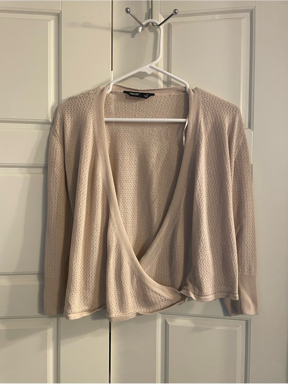 Vera Wang Beige Open-Front Knit Cardigan Sweater